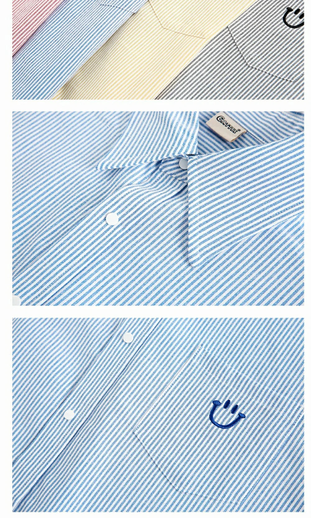 Smiley Face Embroidered Stripe Shirt Newgew