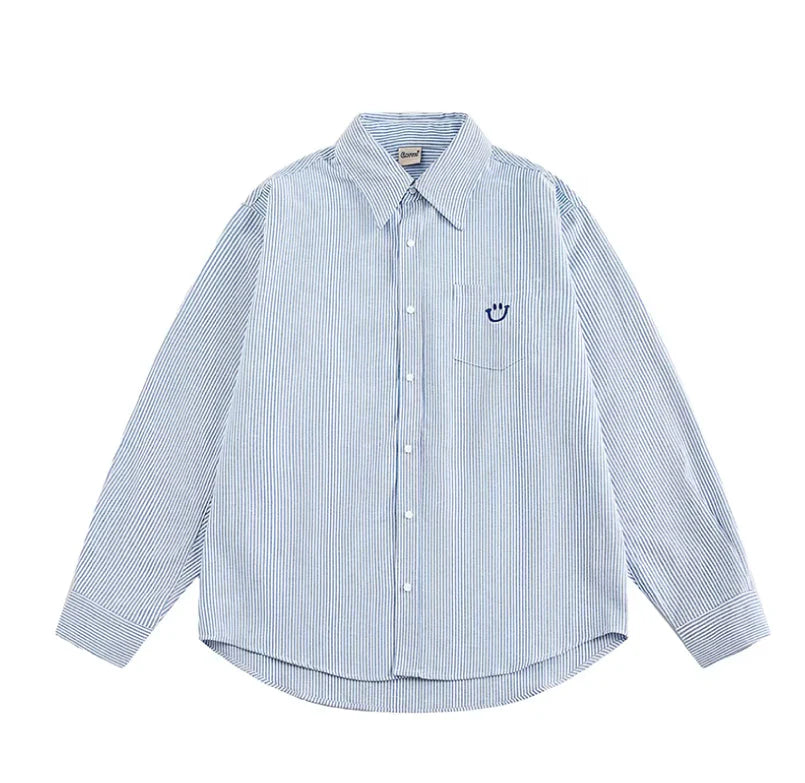 Smiley Face Embroidered Stripe Shirt Newgew