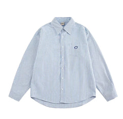 Smiley Face Embroidered Stripe Shirt Newgew