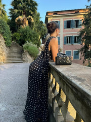 Black And Cream Polka Dot Ruffle Maxi Dress Newgew Dresses