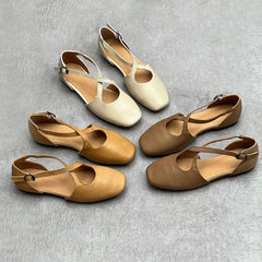 Soft Leather Cross-belt Walking Flats Newgew Shoes