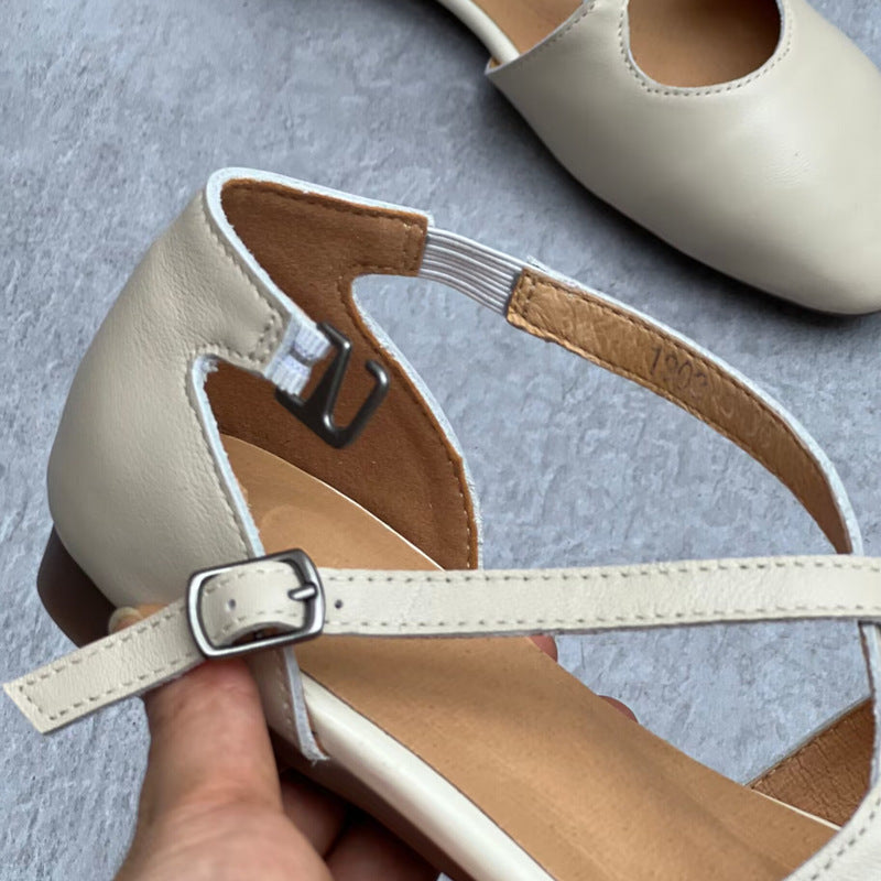 Soft Leather Cross-belt Walking Flats Newgew Shoes