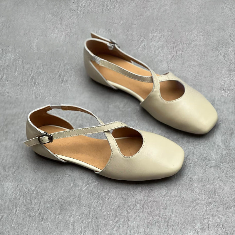 Soft Leather Cross-belt Walking Flats Newgew Shoes