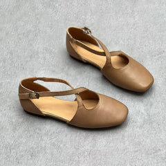 Soft Leather Cross-belt Walking Flats Newgew Shoes