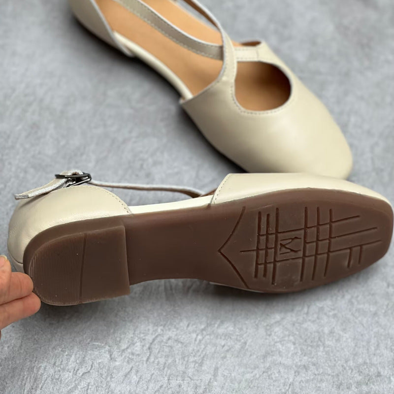 Soft Leather Cross-belt Walking Flats Newgew Shoes