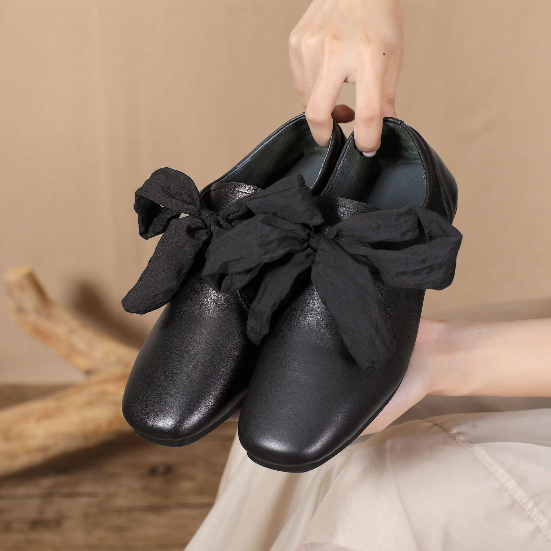 Solid Casual Lace-up Bows Flat Shoes Newgew Shoes