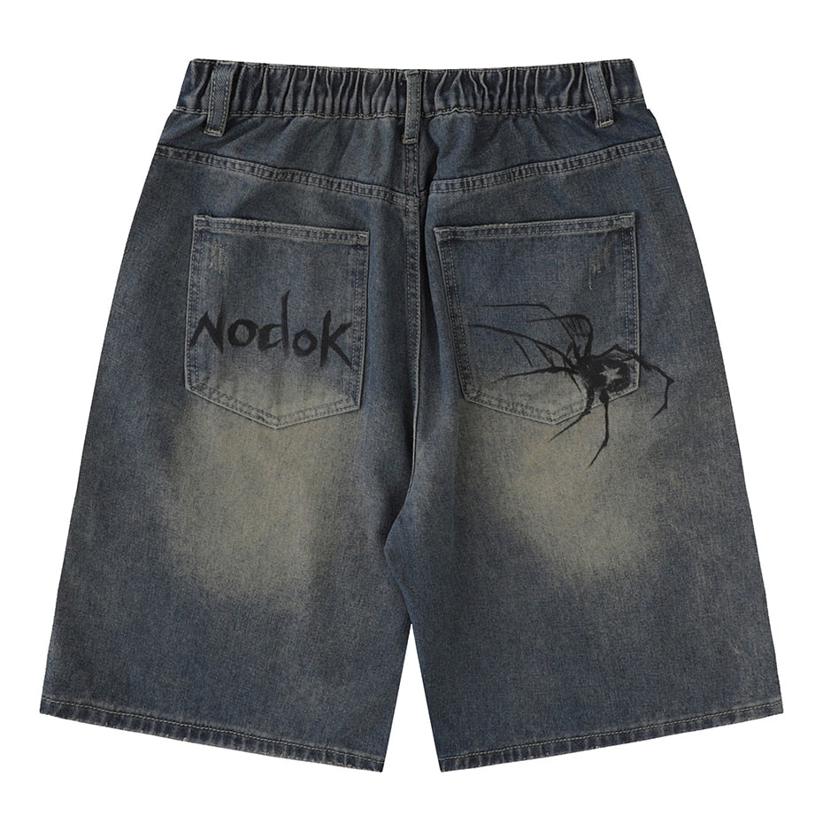 Spider Print Denim Shorts Newgew