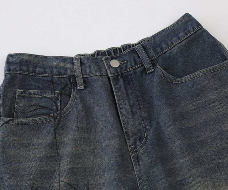 Spider Print Denim Shorts Newgew