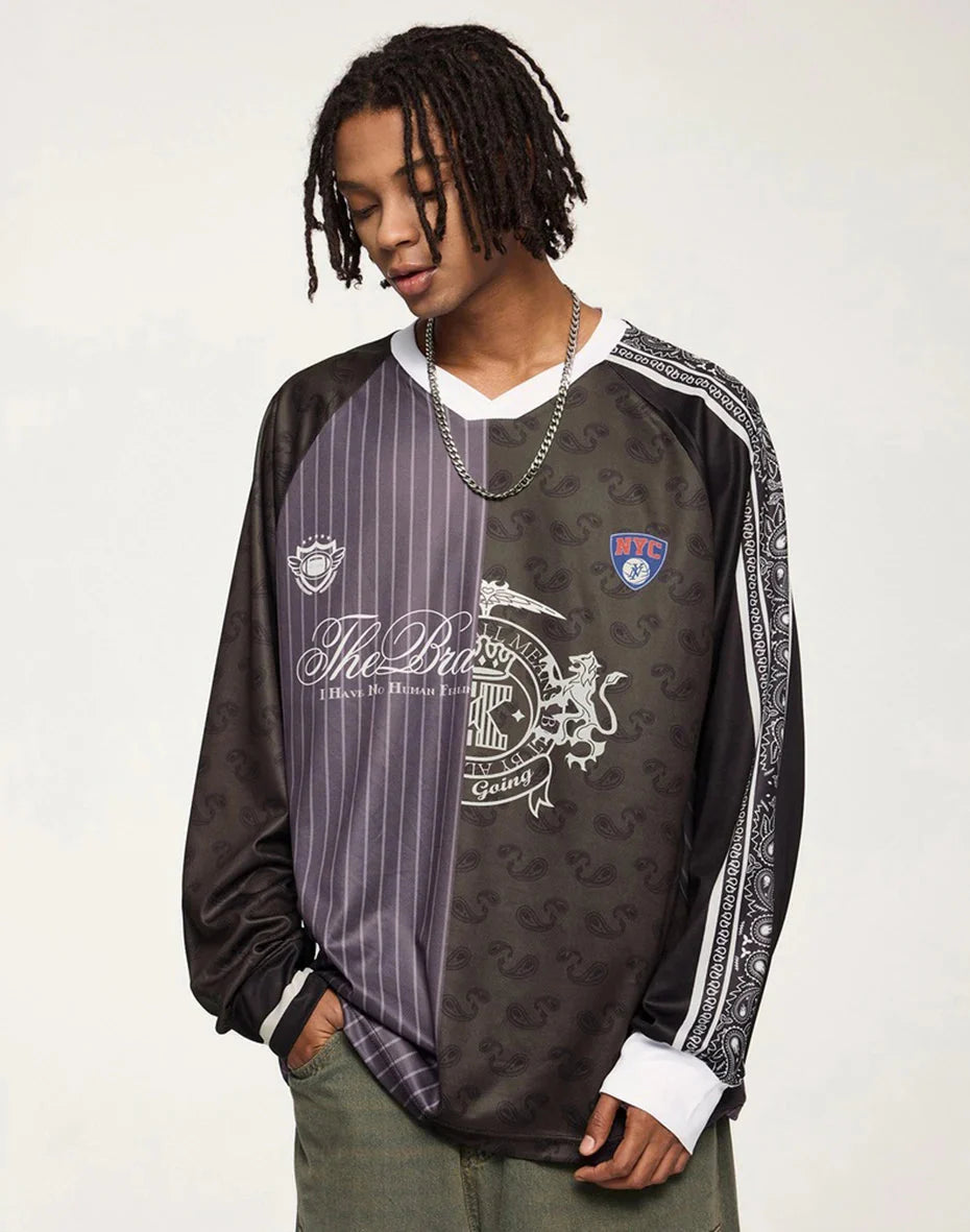 Spliced Patchwork Long Sleeve Sports Jersey Newgew