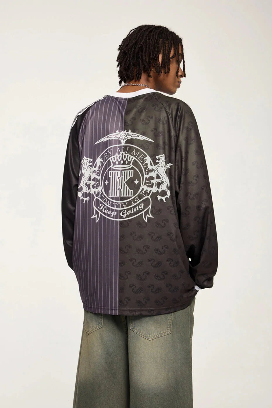 Spliced Patchwork Long Sleeve Sports Jersey Newgew