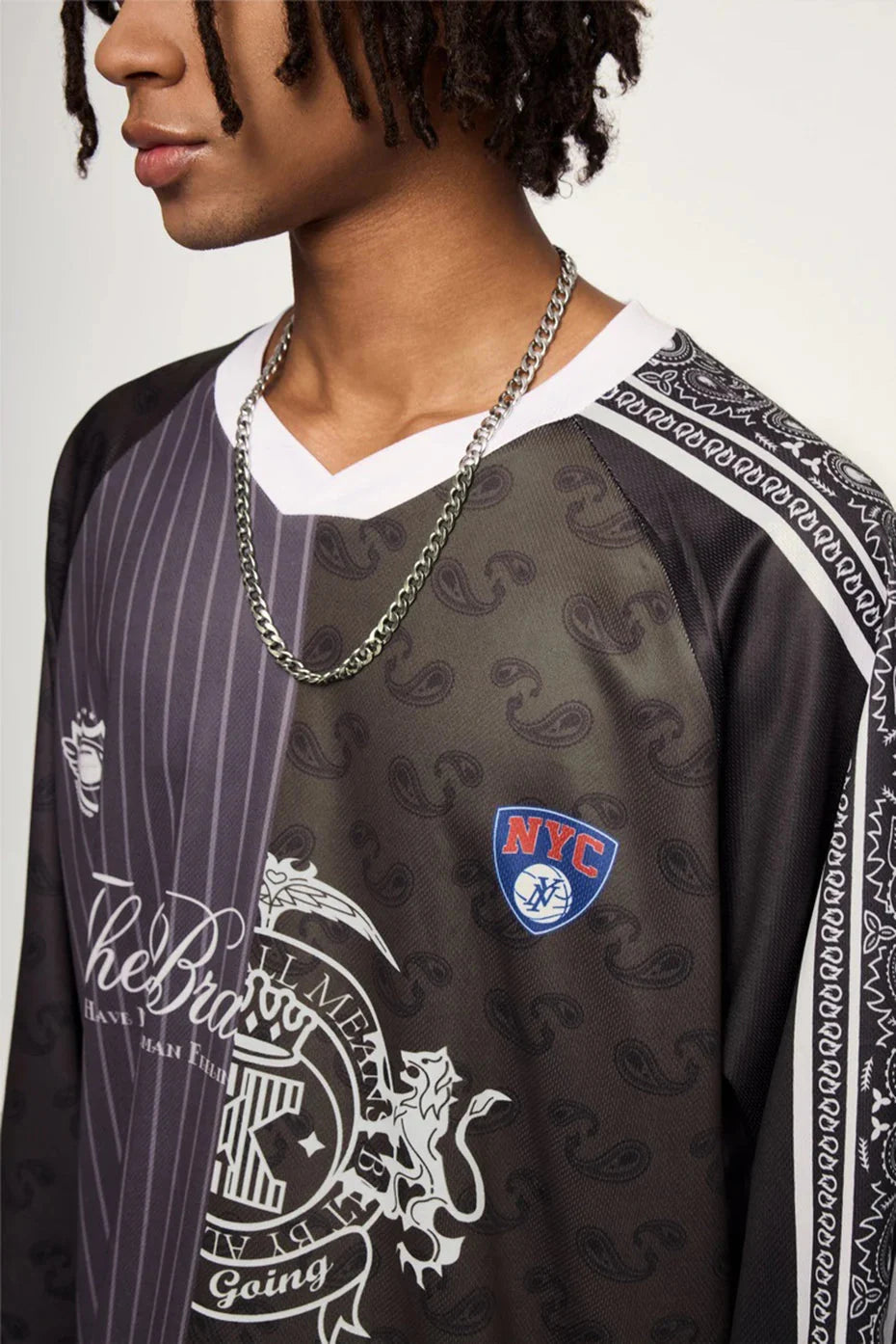 Spliced Patchwork Long Sleeve Sports Jersey Newgew