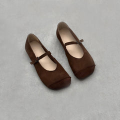 Spliced Leather Square Toe Flat Shoes With Buckle Newgew Shoes