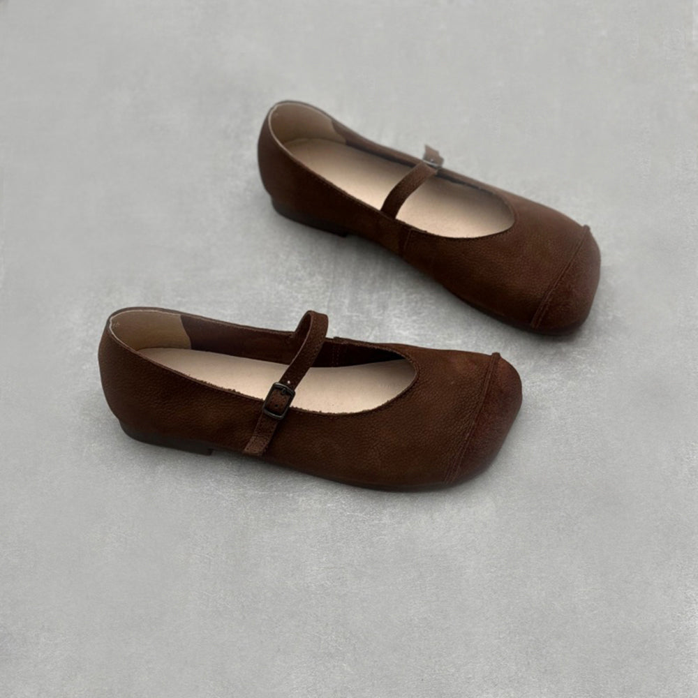 Spliced Leather Square Toe Flat Shoes With Buckle Newgew Shoes