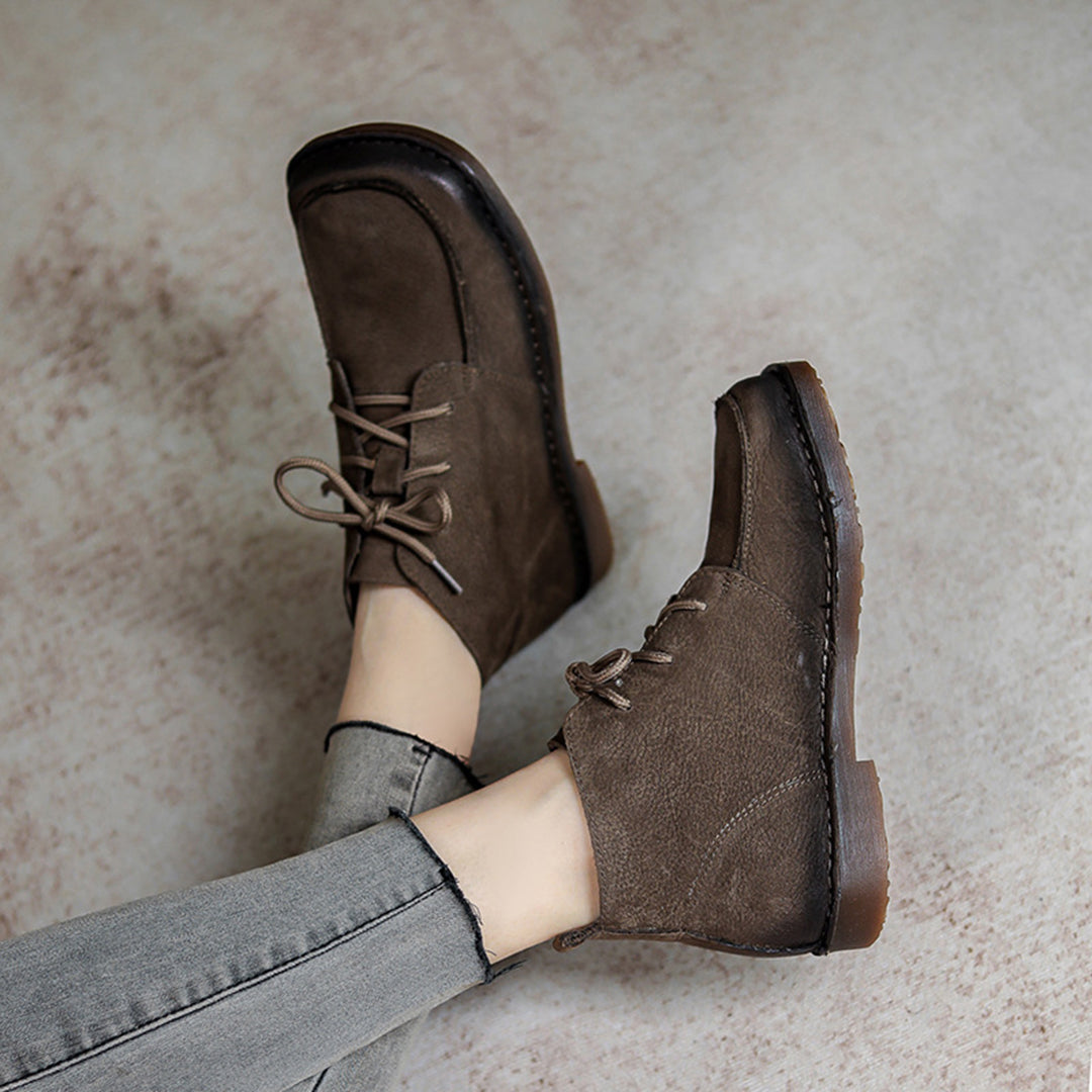 Square Toe Retro Soft Leather Boots Newgew Shoes