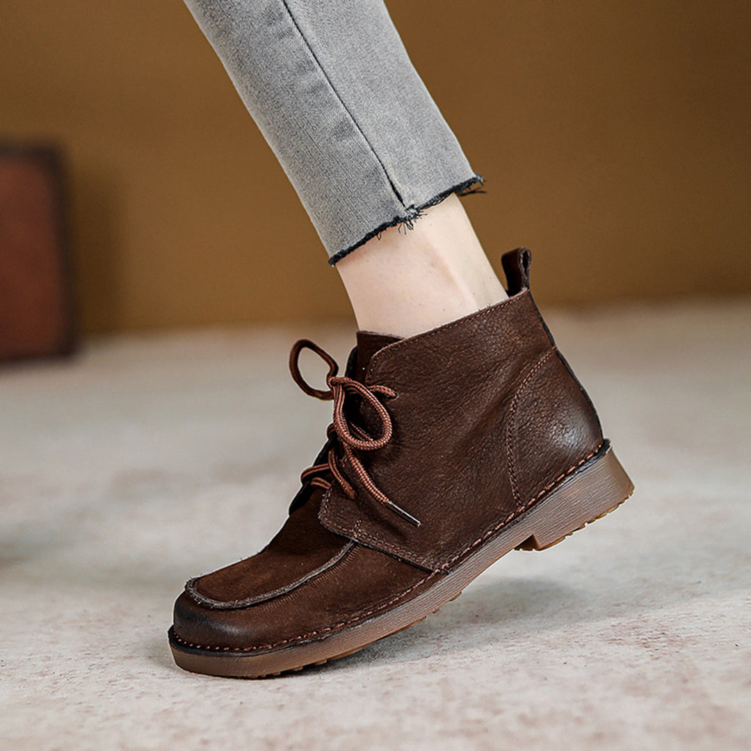 Square Toe Retro Soft Leather Boots Newgew Shoes