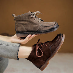 Square Toe Retro Soft Leather Boots Newgew Shoes