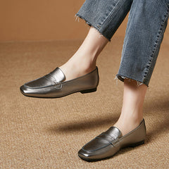 Square Toe Soft Leather Commute Loafers Newgew Shoes