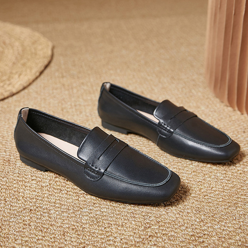 Square Toe Soft Leather Commute Loafers Newgew Shoes