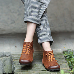 Square Toe Spliced Retro Leather Boots Newgew Shoes