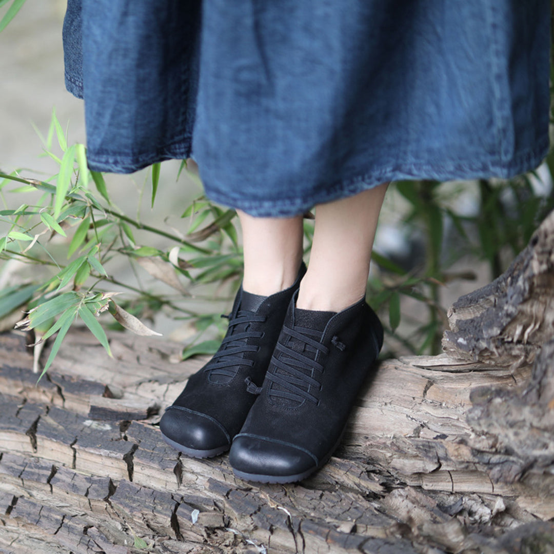 Square Toe Spliced Retro Leather Boots Newgew Shoes