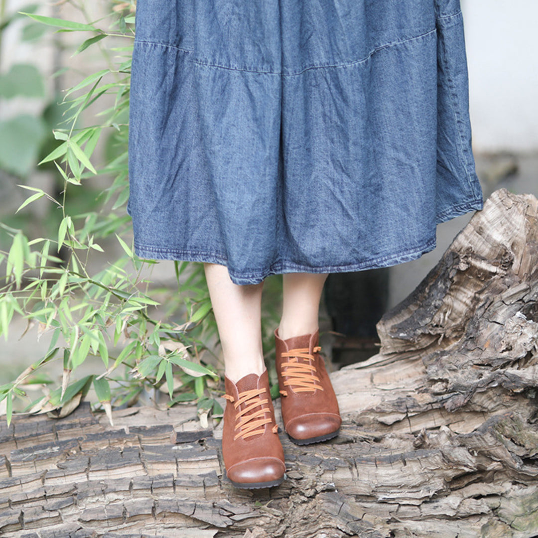 Square Toe Spliced Retro Leather Boots Newgew Shoes