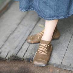 Square Toe Spliced Retro Leather Boots Newgew Shoes
