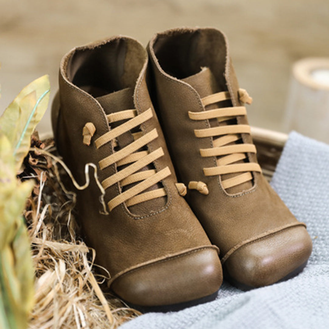 Square Toe Spliced Retro Leather Boots Newgew Shoes
