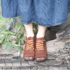 Square Toe Spliced Retro Leather Boots Newgew Shoes