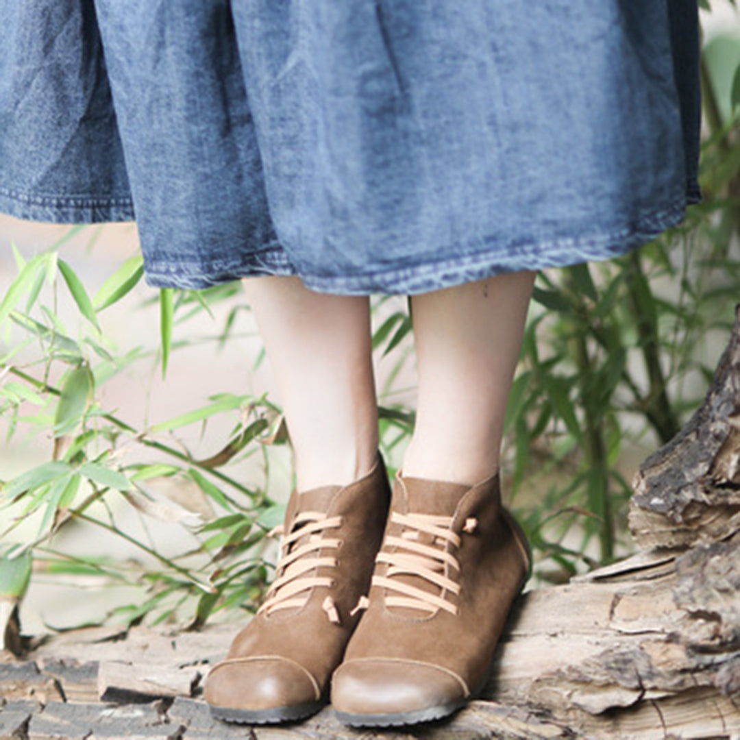 Square Toe Spliced Retro Leather Boots Newgew Shoes