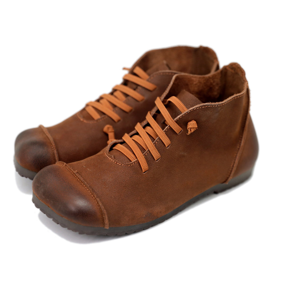 Square Toe Spliced Retro Leather Boots Newgew Shoes