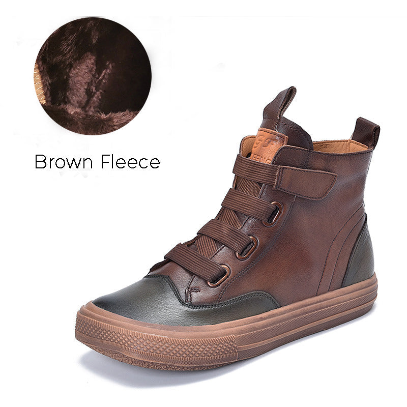 Square Toe Velcro Leather Ankle Boots Newgew Shoes