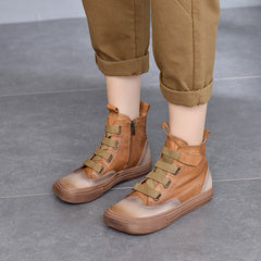 Square Toe Velcro Leather Ankle Boots Newgew Shoes