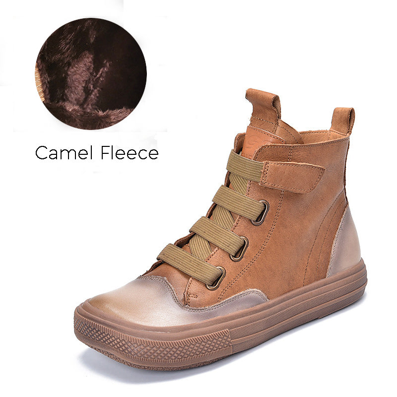Square Toe Velcro Leather Ankle Boots Newgew Shoes