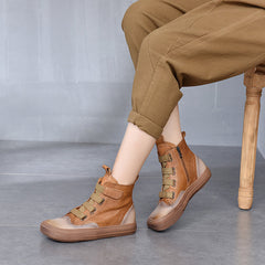 Square Toe Velcro Leather Ankle Boots Newgew Shoes