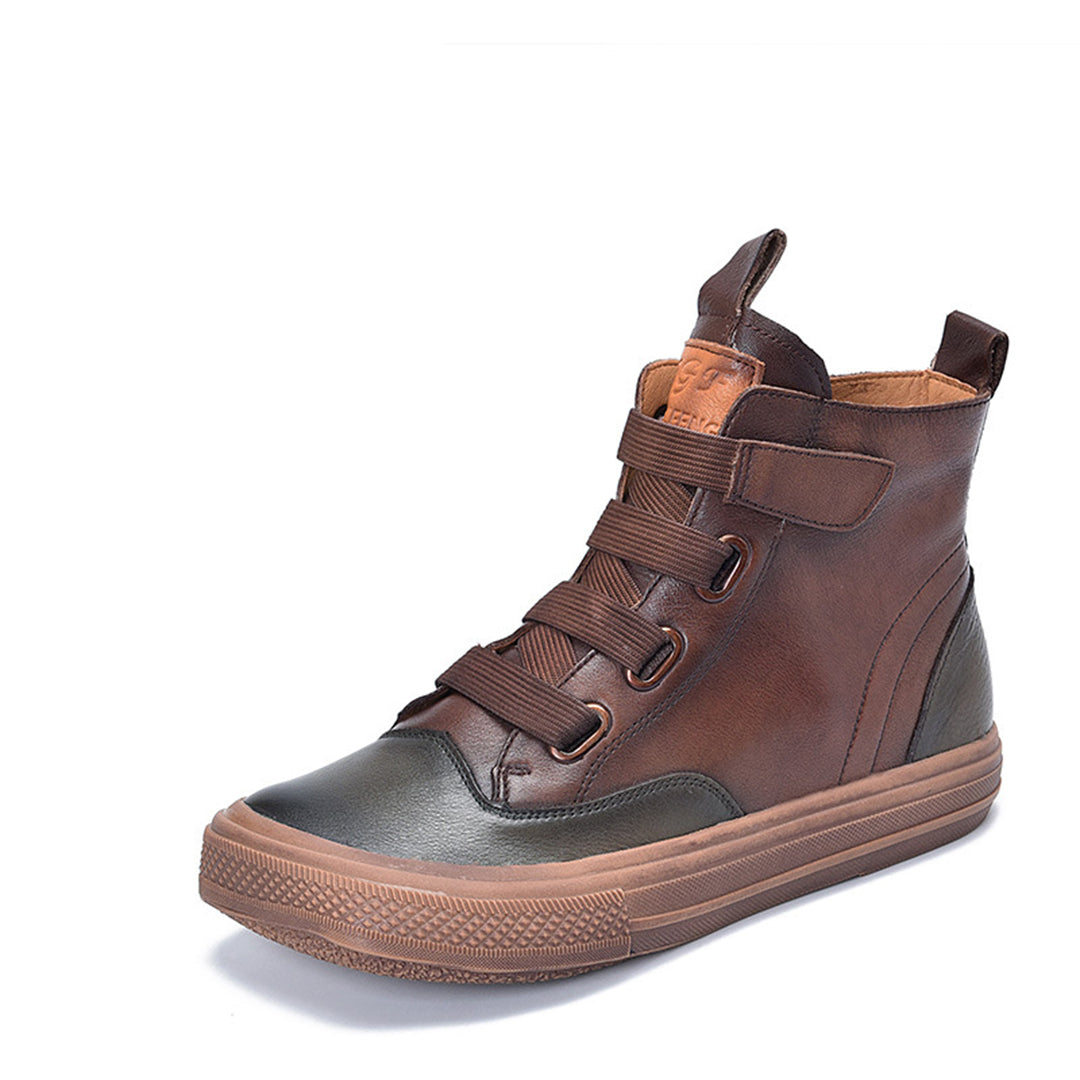 Square Toe Velcro Leather Ankle Boots Newgew Shoes