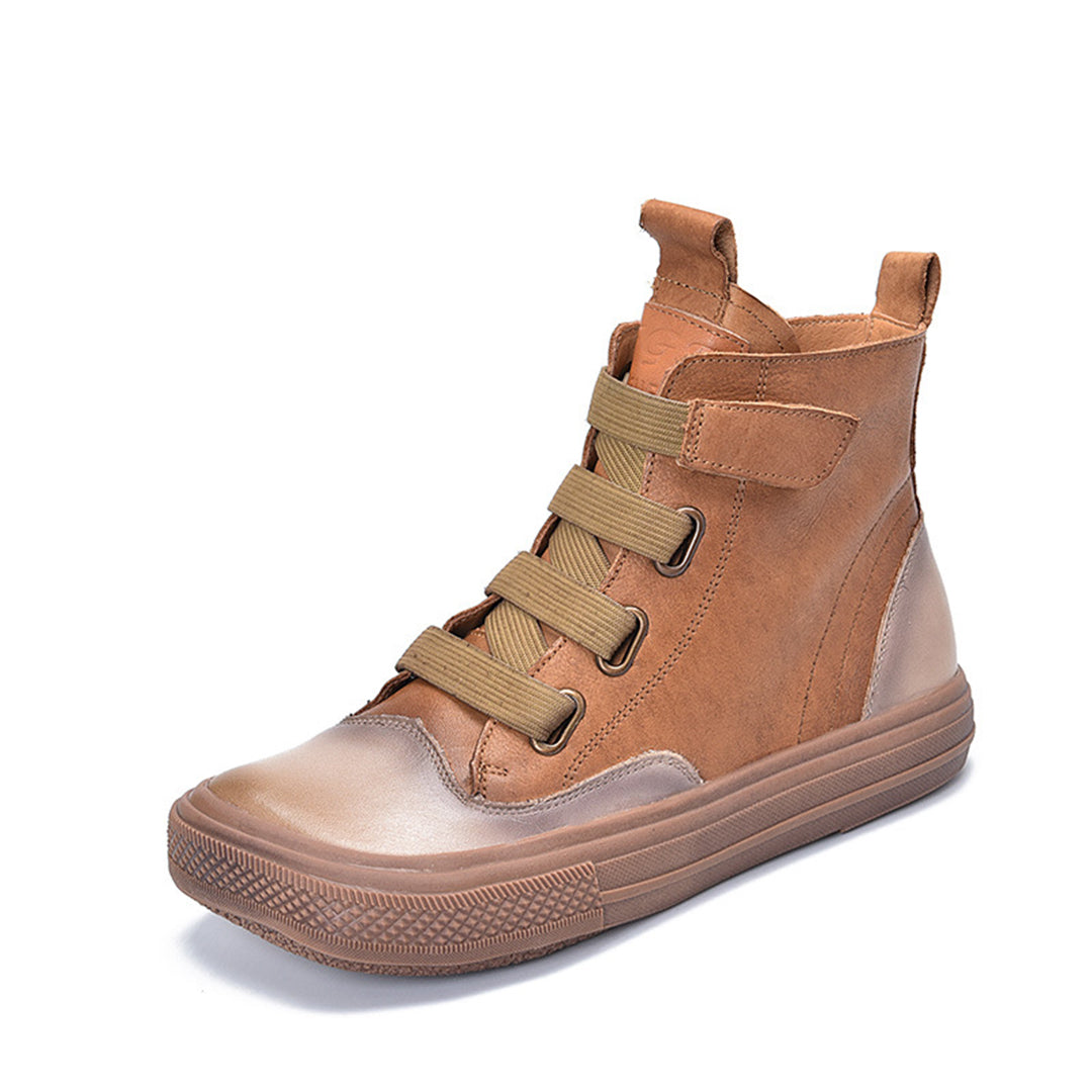 Square Toe Velcro Leather Ankle Boots Newgew Shoes