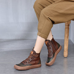 Square Toe Velcro Leather Ankle Boots Newgew Shoes