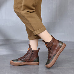 Square Toe Velcro Leather Ankle Boots Newgew Shoes