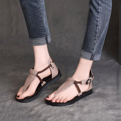 Summer Clip Toe Flat Leather Buckle Sandals Newgew Shoes