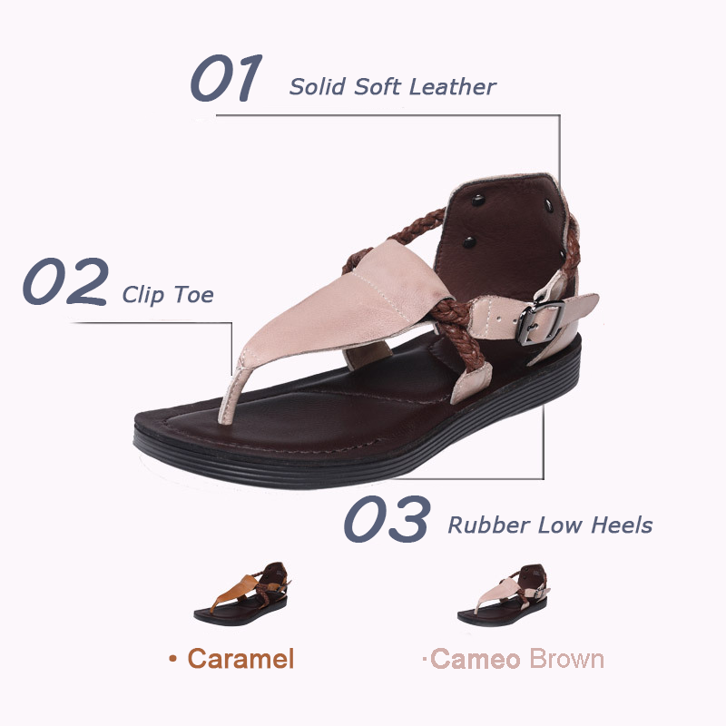 Summer Clip Toe Flat Leather Buckle Sandals Newgew Shoes