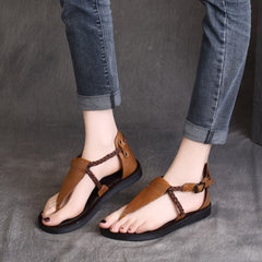 Summer Clip Toe Flat Leather Buckle Sandals Newgew Shoes