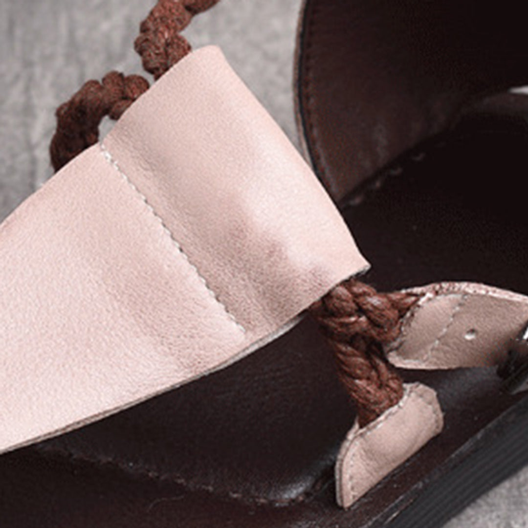 Summer Clip Toe Flat Leather Buckle Sandals Newgew Shoes