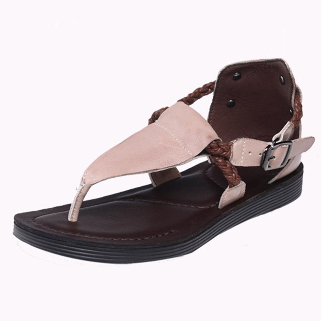 Summer Clip Toe Flat Leather Buckle Sandals Newgew Shoes