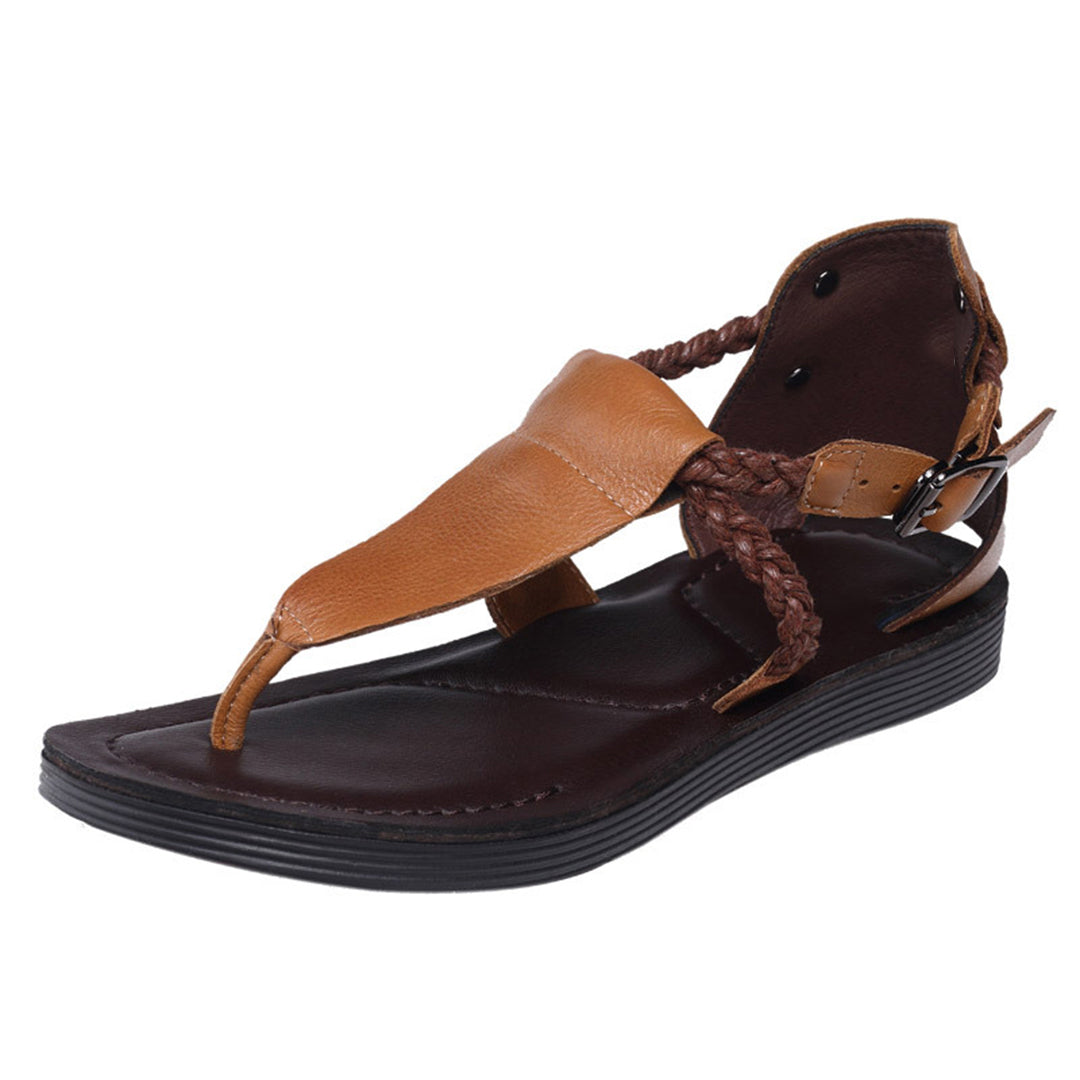 Summer Clip Toe Flat Leather Buckle Sandals Newgew Shoes