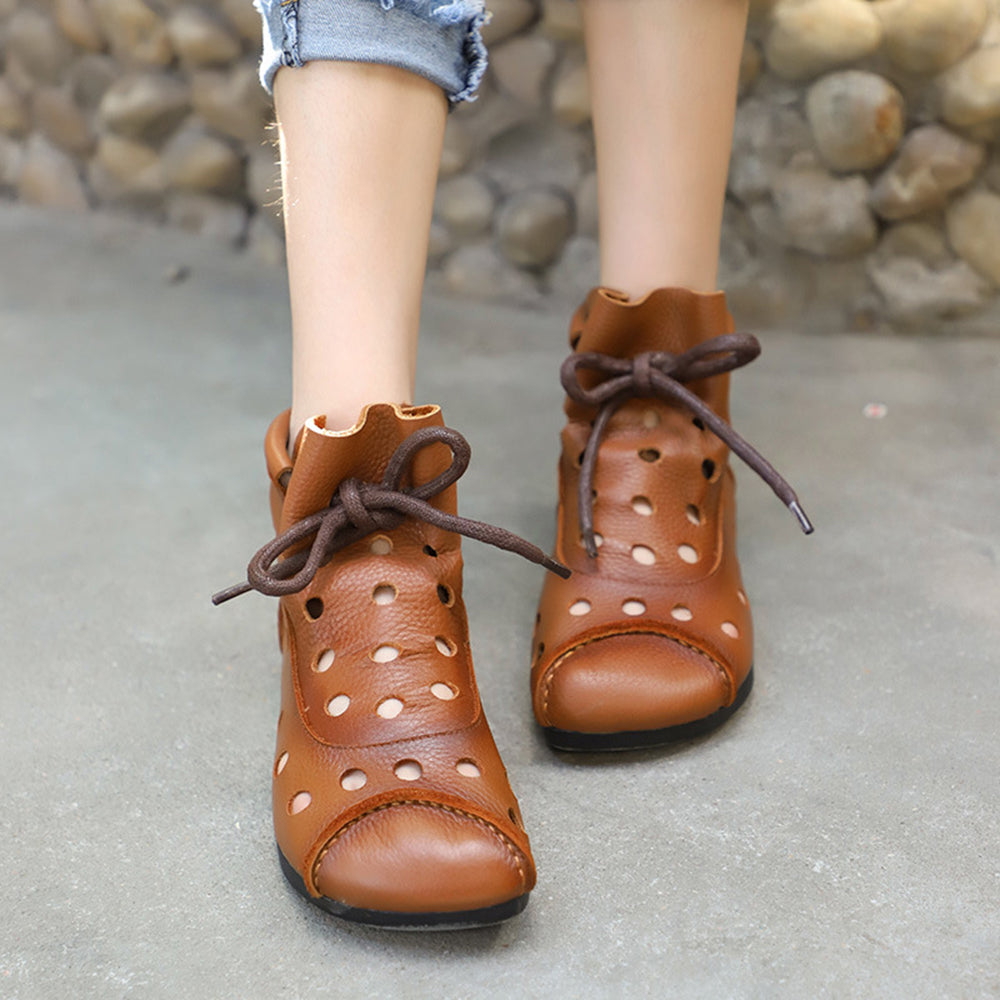 Summer Leather Hollow Breathable Boots Casual Sandals Newgew Shoes