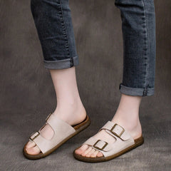 Summer Retro Casual Leather Velcro Slippers Newgew Shoes