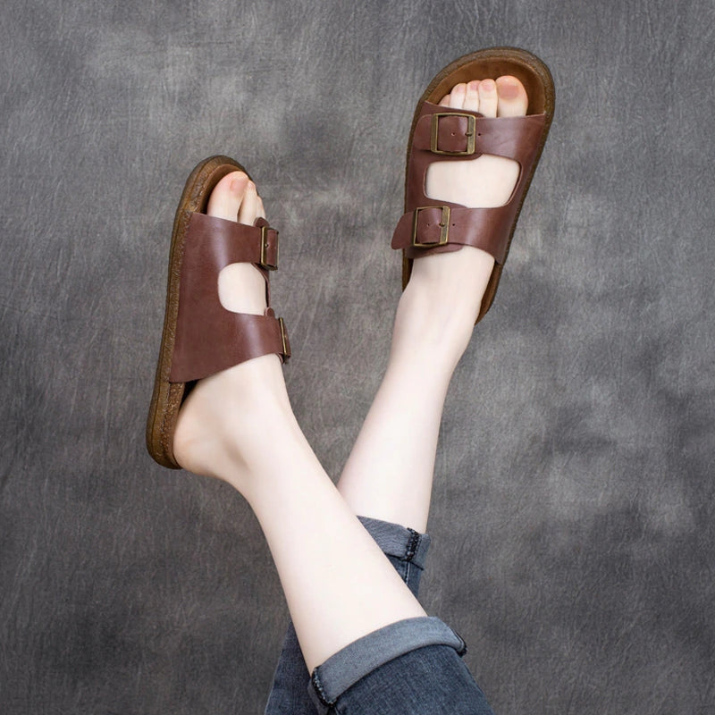 Summer Retro Casual Leather Velcro Slippers Newgew Shoes