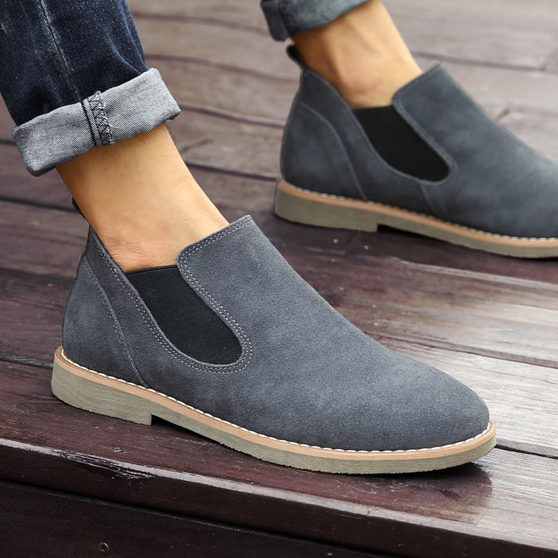 Men Retro Autumn Cowhide Leather Slip-on Ankle Boots Newgew Shoes