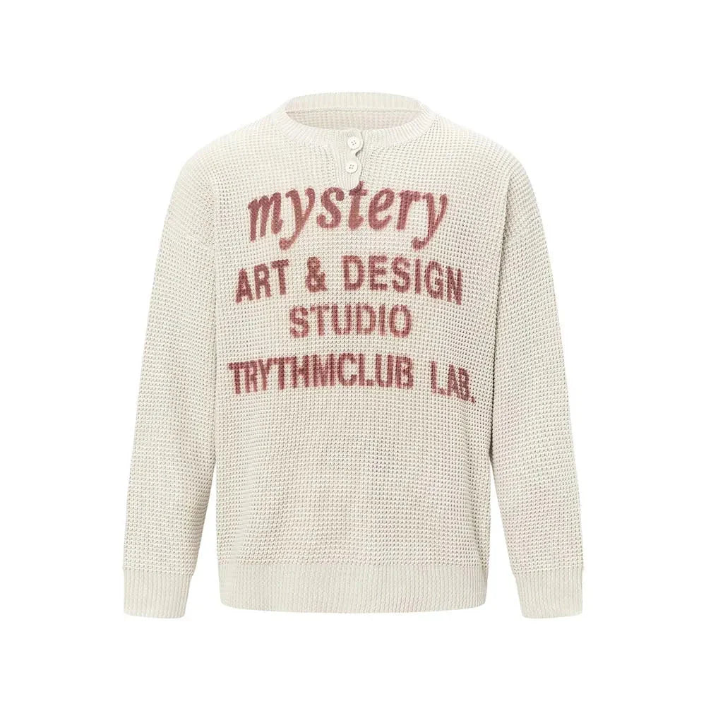 TRYTHM Waffle Knit Slogan Henley Sweater Newgew