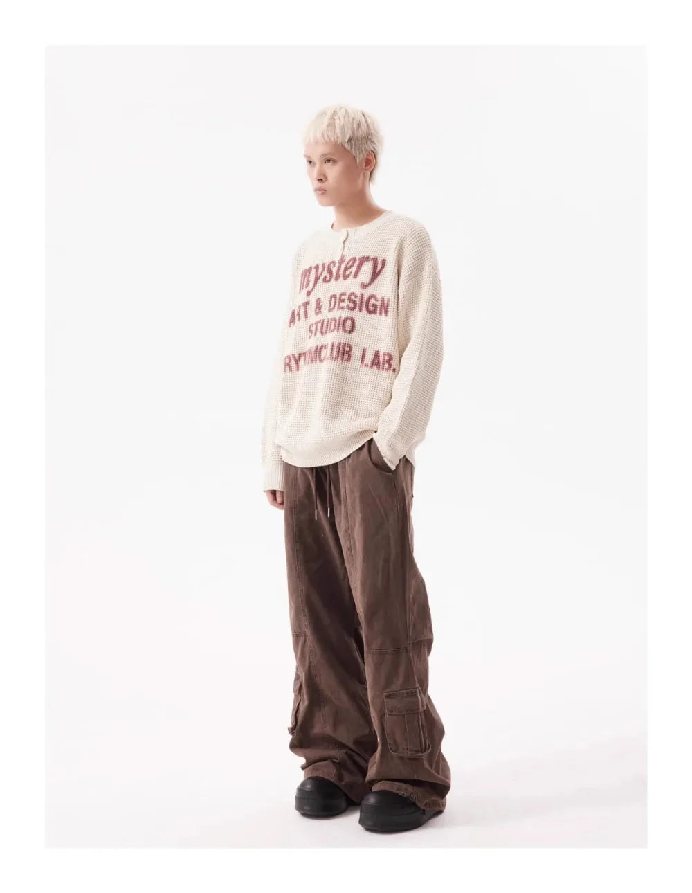 TRYTHM Waffle Knit Slogan Henley Sweater Newgew